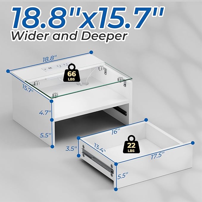 Loomie White Floating Nightstands Set of 2, 18.9” Bedside Table w/Charging Station and LED Light, Floating Shelf with Drawer, Wall Mounted Night Stand for Bedroom, Entryway Wall.