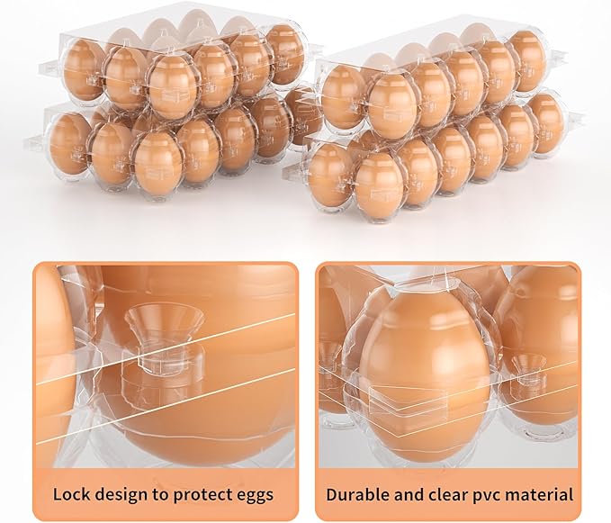 Egg Cartons Cheap Bulk 100 Pack, 1 Dozen Plastic Egg Carton for Refrigerator, Reusable Egg Container Holder for Storing, Sharing, Selling, Clear Egg Cartons for Home Ranch Farm Market-2x6 Grids