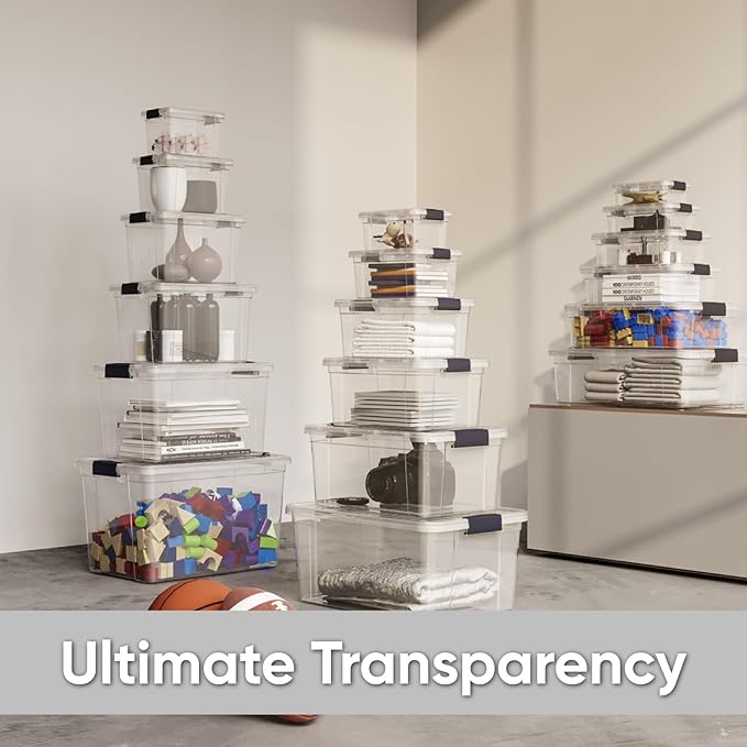 Superio Clear Storage Boxes with Lids, 8.75 Quart Plastic Container Bins for Organizing, Stackable Crates, BPA Free, Non Toxic, Odor Free, Organizers for Home, Office and Dorm, 8 Pack
