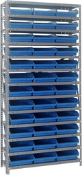 Quantum Storage Systems 1875-110BL Steel Shelving Unit with 4" Shelf Bins, 18" D x 36" W x 75" H, Blue