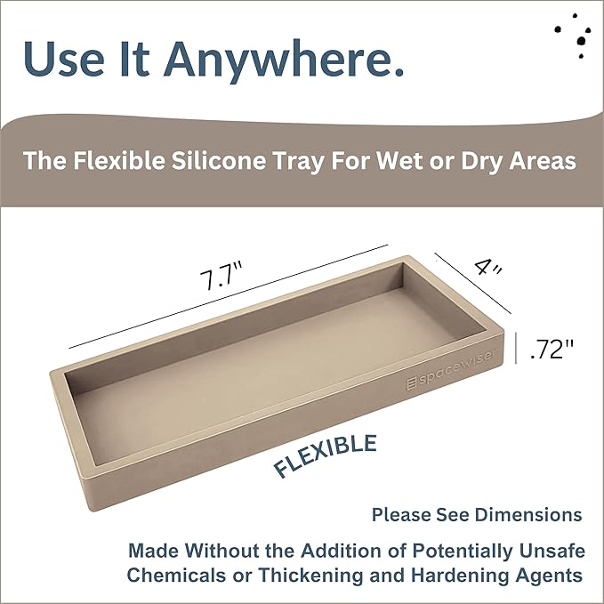 Countertop and Vanity Tray - Small 7.7” Silicone Tray for Soap Dispenser Bottles, Bathroom Trays, Kitchen Sink Trays, Sink Caddy Kitchen Sinks Organizer, Soap Dish & Sponge Holder Mat