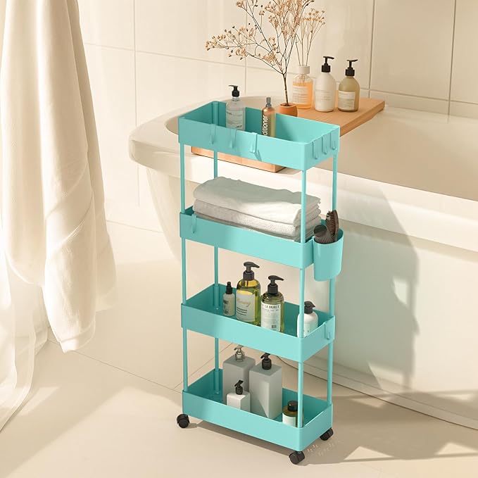 Pipishell Slim Storage Cart with Wheels, Bathroom Cart Organizer Bathroom Storage Small, Rolling Cart for Bathroom, Laundry Room, Kitchen, Narrow Space, Black PIUC04