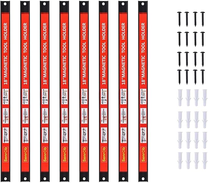 Magnetic Tool Holder 18 Inch 8 Pack Heavy Duty Magnet Tool Bar Strip Rack Wall Mount Red