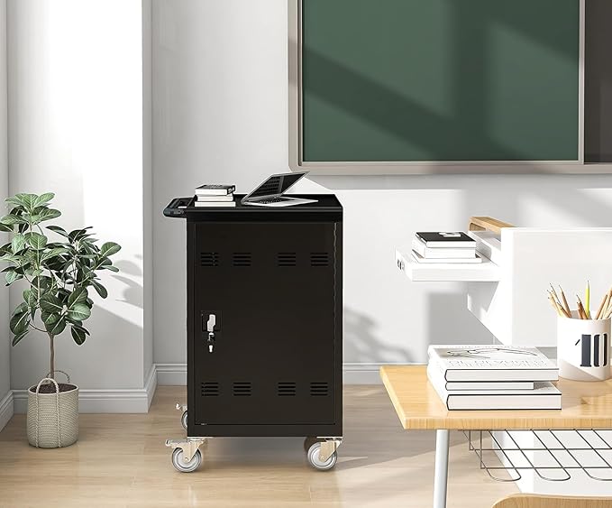 Laptop Charging Cart, 32 Devices Tablet Storage Carts for Ipad up to 16.3" Screen Size, Mobile Charging Station for Classroom, Fast Charging, Security Storage, Easy Use, Black