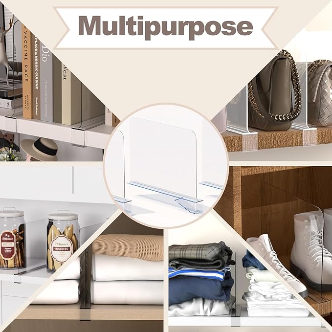 8PCS Acrylic Shelf Dividers for Closet Organization,Clear Closet Dividers for Shelves,Vertical Purse Organizer for Closet,Cabinets,Wardrobes,Bookcases