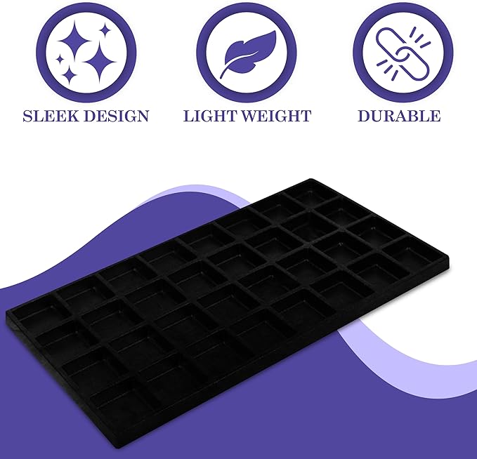 Novel Box 5 Pack 32-Slot Black Liner Jewelry Storage Tray Inserts 14.75x8.25x1 Inches - Jewelry Organizer Pad for Drawers & Store Displays - Jewelry Display Pads for Rings Earrings & Pendants