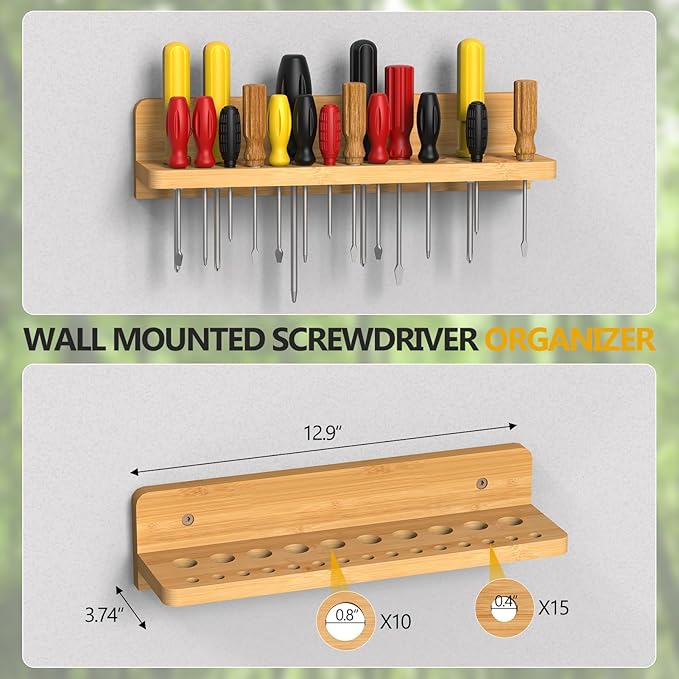 Wall Mounted Screwdriver Organizer, Hammer Rack and Pliers Holder, Set of 3 Wall Hanging Tools Storage Shelf for Workshop Garage