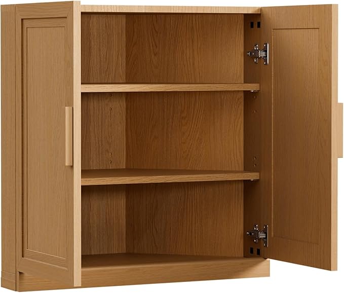 Casaphoria Farmhouse Corner Cabinet, Wooden Corner Storage Cabinet with Adjustable Shelves, Narrow Storage Organizer for Small Space, 31" H x 31" W x 16" D, 44Lb, Oak