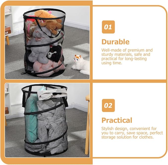BESPORTBLE Foldable Laundry Basket with Handles Large Capacity Mesh Clothes Storage Container Portable Collapsible Hamper for Home Camping Dorm Travel Space-saving Organizer