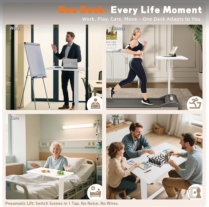 Overbed Bedside Table with Wheels, Adjustable Hospital Over Bed Table, Rolling Laptop Table, Medical Bed Side Table,White