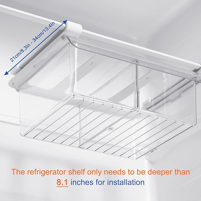 Pull-Out Fridge Drawer Organizer - Under Shelf Storage Bins for Refrigerator Organization for Fruits Vegetables, Cheese & Deli (Flat & Wide)