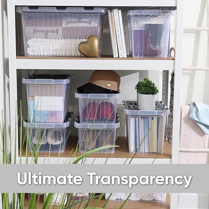 Superio Storage Bins with Lids- Clear Boxes for Organizing, Stackable Plastic Containers- BPA Free, Non-Toxic, Odor Free, Organizer for Home, Office, Dorm, 53 Quart (6 Pack, 20.25"x14"x14.6")
