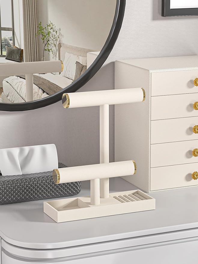 Bracelet and Necklace Holder,Velvet Jewelry Necklace Display Organizer Stand,bracelet Holder for Selling,Bracelet and Necklace Storage Tree (Style 2（Beige+ Metal lid）)