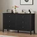 RoyalCraft Black 6 Drawer Dresser, Fluted Modern Wood Dresser, Double Chest of Drawers for Bedroom, TV Stand Storage Cabinet for Living Room