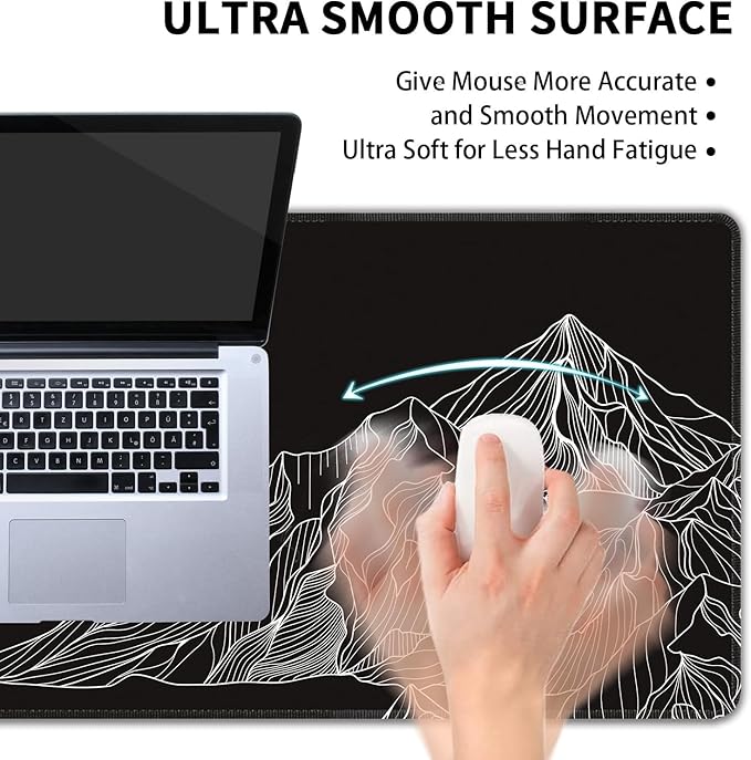 Black and White Mountain Large Mouse Pad,Gaming Keyboard Desk Pad,Extended Mouse Mat Non-Slip Rubber Base with Stitched Edges for Office Game Home XL 31.5"x11.8"