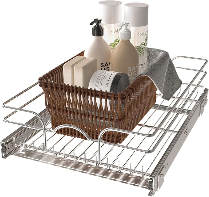 Rev-A-Shelf Kitchen Cabinet Pullout Shelf and Drawer Organizer Slide Out Pantry Storage Basket in Multiple Sizes, 15 x 20 In, 5WB1-1520CR-1
