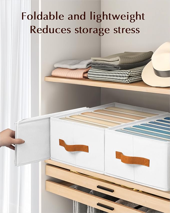Clothes Organizers and Storage - 4/5/7 Grids Fabric Jeans Organizer with Handles, Foldable Closet Organizers Dividers, Wardrobe organizer for Pant, Sweater, T-shirt, Scarf, 6 Pack, White