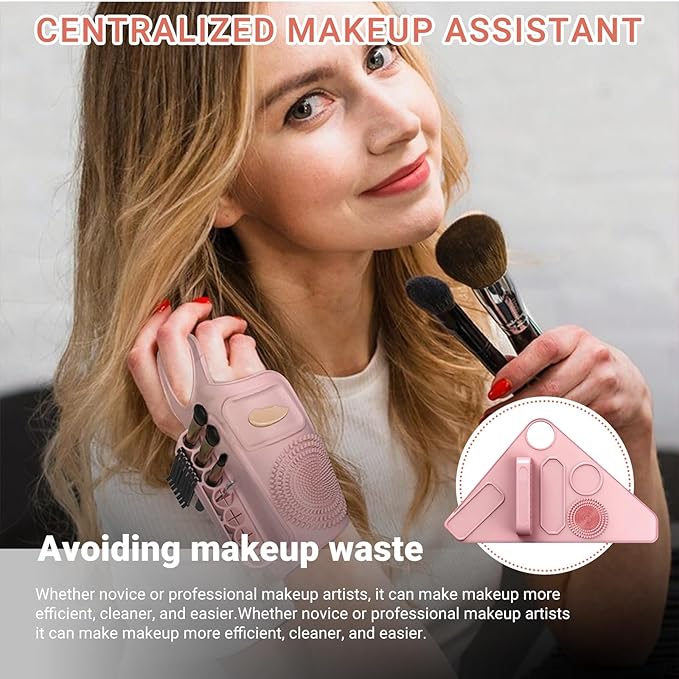 Makeup Mixing Palette Wrist Strap, Brush Storage & Mixing Tray. Silicone Makeup Mixing Palette, Multifunctional Tool for Foundation, Eyeshadow, Eyelash, Reusable (Pink)