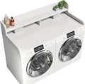 2-Tier Washer Dryer Countertop with 2.75" H Edge Rails, 58" W x 28" D Laundry Countertop for Folding Clothes, Washer and Dryer Topper with Non-Slip Pad (White)