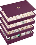 Voova Stackable Jewelry Organizer Tray with Lid, PU Leather Jewelry Storage Holder for Drawer Inserts, Jewellery Display Box Case for Earring Necklace Ring Watch Bracelet (Set of 4, Purple)