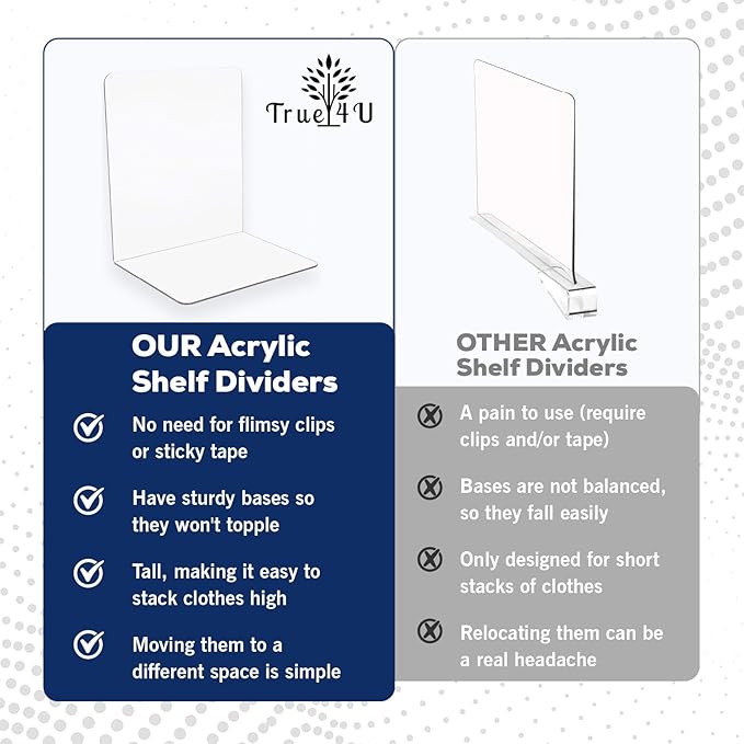 True 4U 6 Pack Acrylic Shelf Dividers for Organizing, Easy to Install Clear Shelf Dividers, Sturdy Shelf Divider for Home Organization and Office