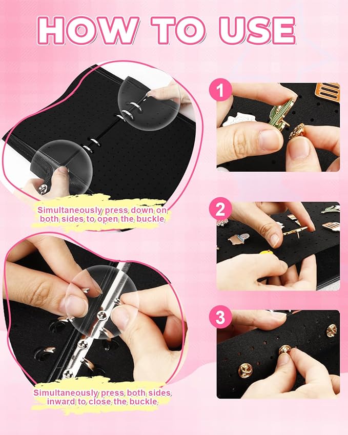 UCEC Enamel Pin Display Book & 50 PCS Rubber Pin Backs, A5 Album Pin Collection Binder for Brooch Pins, Black 6-Page Zippered Pinfolio Trading Organizer Case, Pin Storage Display Book for Enamel Badge