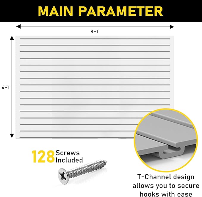 DLDIRECT 48" X 96" - White Slatwall Panel Garage Organizer: Heavy Duty Wall Mounted PVC Rack, Interlocking Slat Paneling for Garage Storage, Slotwall Board, Shelves System