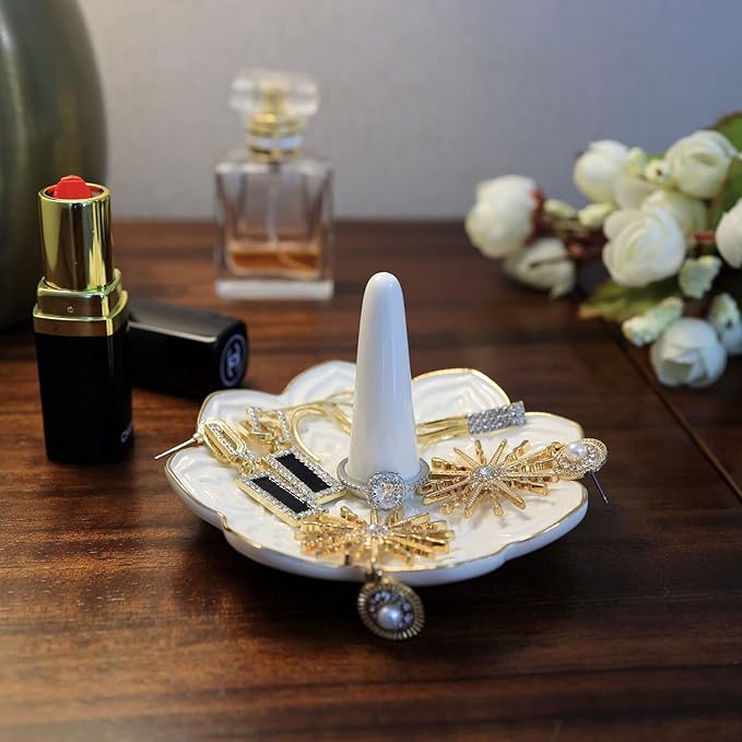 Ceramic White Mandala Jewelry Holder Decorative Ring Holder/Trinket Tray Engagement Wedding Birthday Gifts for Women Her