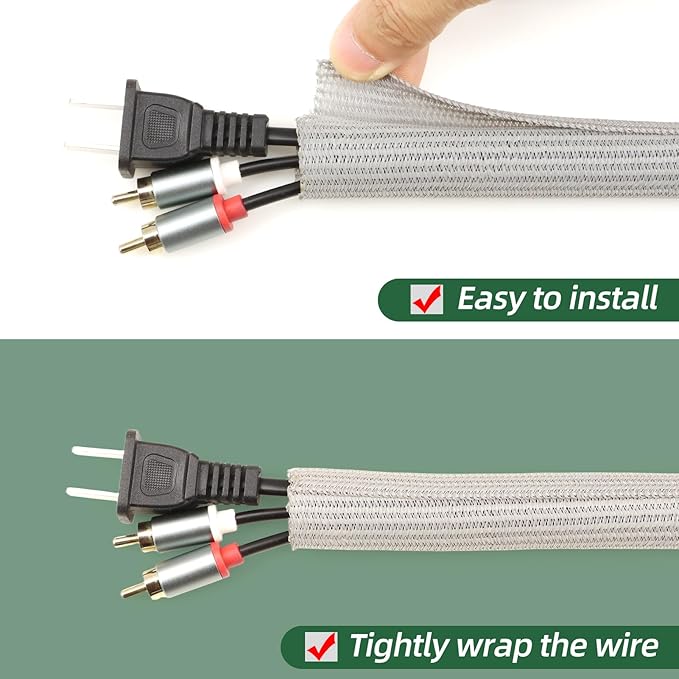 Split Wire Loom Tubing, Cable Protector Sleeve, Braided Cable Management for TV/Computer/Home Theater/Engine Bay, Cord Protectors from Pets No Chew (Grey, 1/2"-10ft)