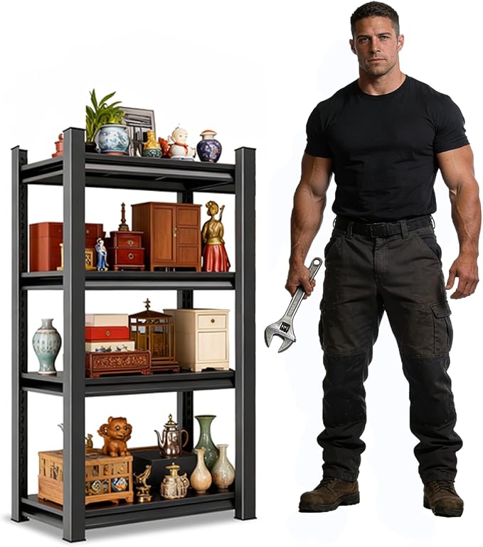 Metal Shelving, Garage Shelving Unit and Storage,Adjustable Storage shelves, 3000LBS Storage Steel Shelving, for Kitchen Warehouse Pantry Commercial Use, Basement (10"D x 16"W x 55"H-4 Tier)