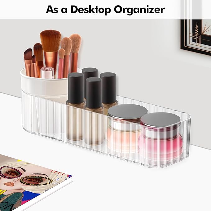 Poeland Clear Rotating Storage Box, Makeup Organizer Tray, Medicine Cabinet Shelves Organizer for Bathroom Mirror Cabinets, Counter, Vanity (Transparent)