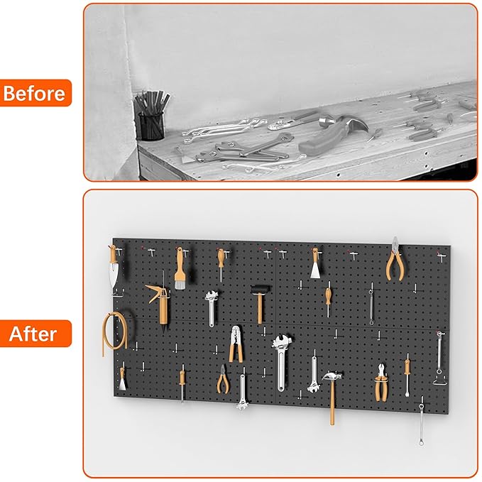 TORACK 4-Pack 12x24 inch Metal Pegboard Panels for Wall, Garage Tools Pegboard for Workbench, Modular Peg Board, Tool Organizer Board for Pegs(Black)