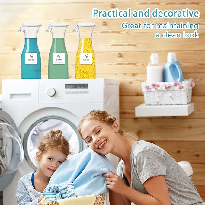 20oz Laundry Detergent Dispenser Containers Bottle 3 Pcs Liquid Laundry Powder Soap Dispenser, Laundry Pod Storage with Labels Fabric Softener Container for Laundry Detergent Storage
