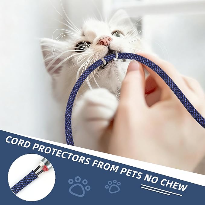 Braided Cable Sleeving, PET Expandable Braided Cable Sleeve, Flexible Mesh Sleeving Cord Management for Audio Video and Other Home Device, Cord Protector from Pets (Black Blue-2, 1/4")