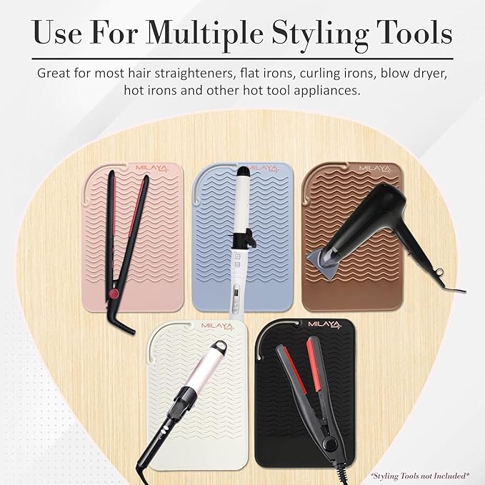 Vanity Accessories Heat Resistant Mat – Silicone Flat Iron & Curling Iron Holder, Non-Slip Vanity Mat & Hot Tool Mat for Home, Salon, or Travel Use