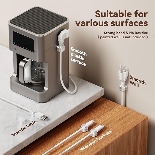 6Pack Rotatable Cord Organizer,Spring Cable Clips Desk Cable Management Cord Holder Adhesive Phone Charger Cord Clips for Home Office Car Wall Nightstand Accessories Clear