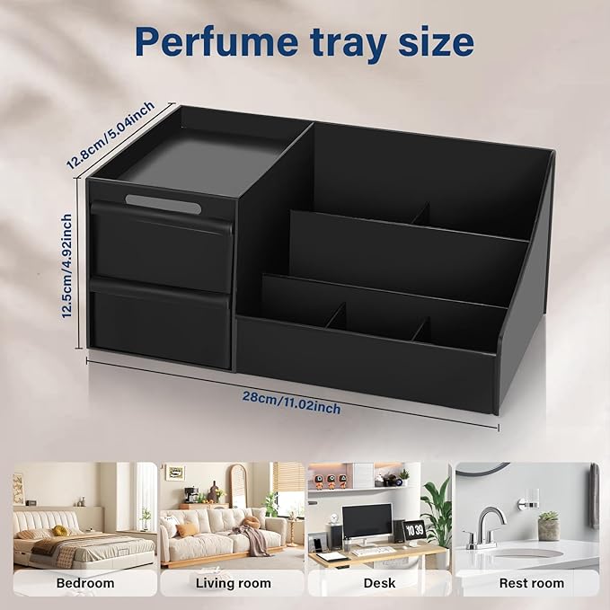 Cologne Organizer for Men, Perfume Stand, Bathroom Countertop Storage Shelf, Dresser Organizer Counter, Brush Holder, Bedroom Counter Storage Trays, Gifts for Men(Black)