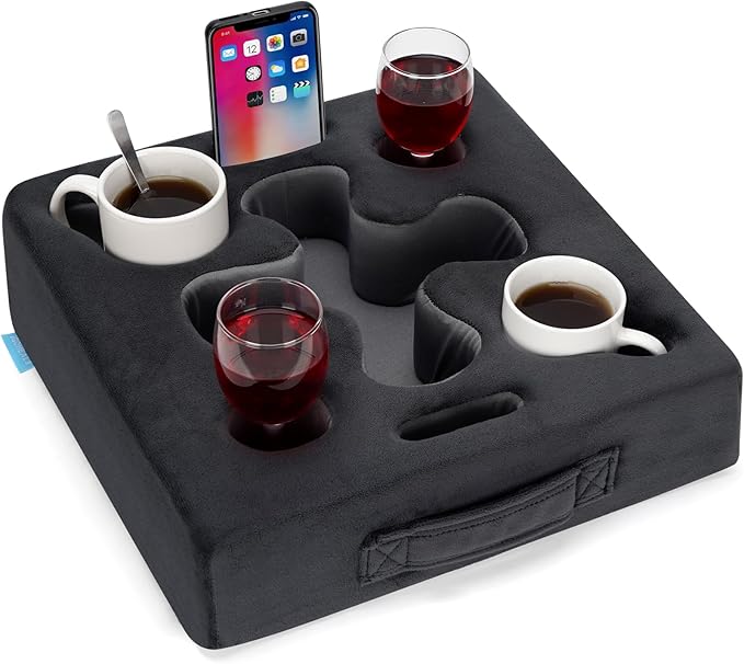 Couch Cup Holder-Sofa Cup Holder Pillow Tray Caddy Cupholder Hearted for Bed, Rv, Tv, Car, Man Cave, Backseat for Remote, Drinks, Snacks (Square-Grey)