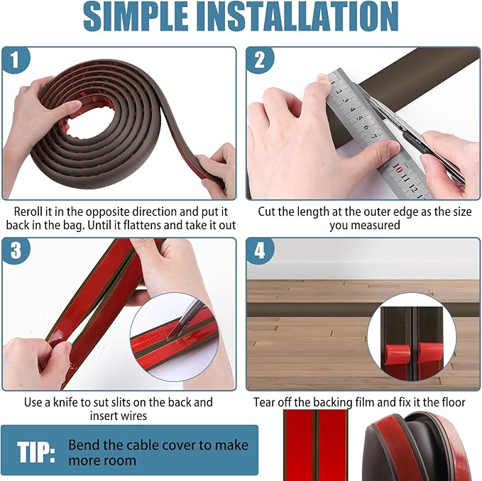 Floor Cord Covers for Wires 20FT Cable Hider Wire Cover Self Adhesive Cord Hider Floor for Offices, Homes, Workshops, Warehouses Cable Cavity 0.39" W x 0.27" H