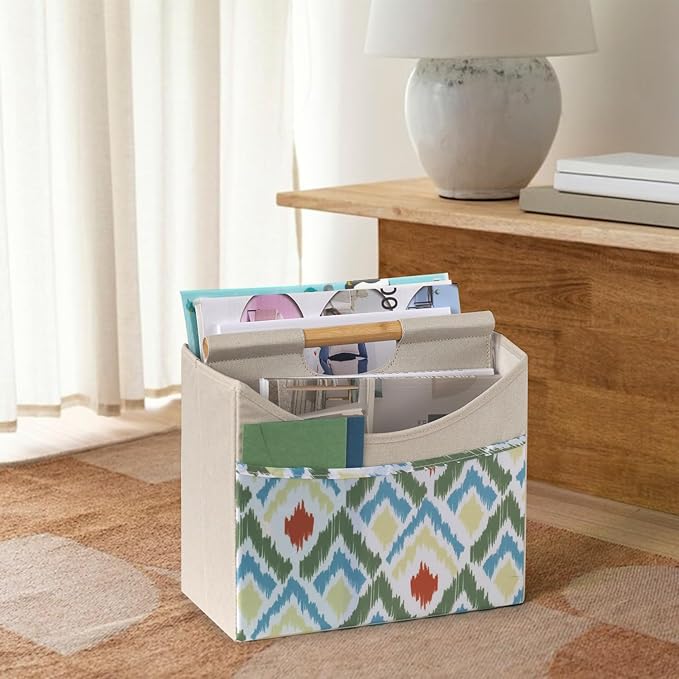EZDeco Magazine Holder Boho Magazine Rack Floor Foldable 3 Pocket Magazine Basket for Desktop Magazine File Newspaper Book Storage for Farmhouse Bathroom Living Room Home