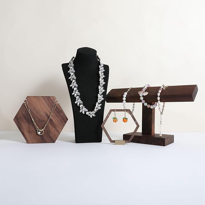 GemeShou Black necklace storage organizer for sale, Velvet necklace holder stand, jewelry bust display stands, Jewelry Mannequin for Countertop, Showcase【Black-Medium height 10.43 inch】