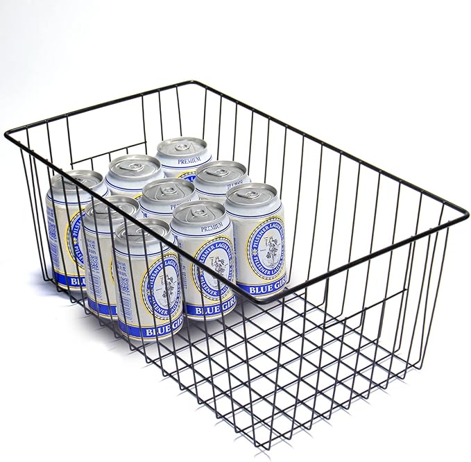 4 Pack Freezer Organizer Bins - Stand up Freezer Organizers for 16 Cu.Ft Upright Freezer, Easily Get Food Improve Air Circulation, Wire Storage Baskets, Black