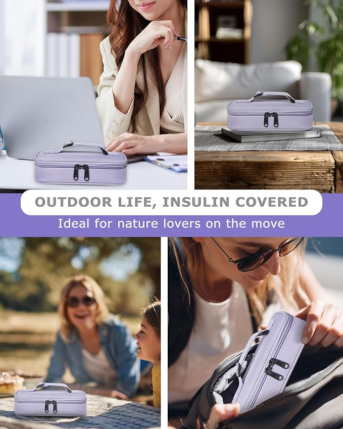 Insulin Vial Cooler Travel Case TSA Approved 300g Reusable Ice Brick Insulin Pen Case Holds 2 Pens and 2 Vials Long Lasting Medicine Cooler for Travel Camping and Outdoor Activities (Purple)