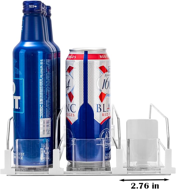 Rula Drink Organizer for Fridge, Width Adjustable Water Bottle Pusher Glide, Self-Pushing Soda Can Dispenser for Refrigerator - Holds up to 15 Cans (15"D, 3 Rows)
