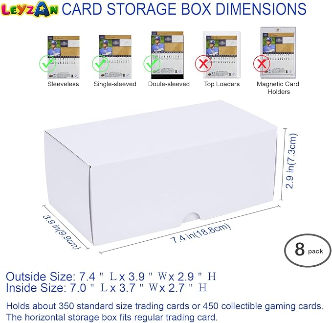 Trading-Card Storage Box, 8-Pack • 400 Count Corrugated Cardboard Storage Box with dividers & labels for TCG/Magic/Mtg storage and Collection, Horizontal