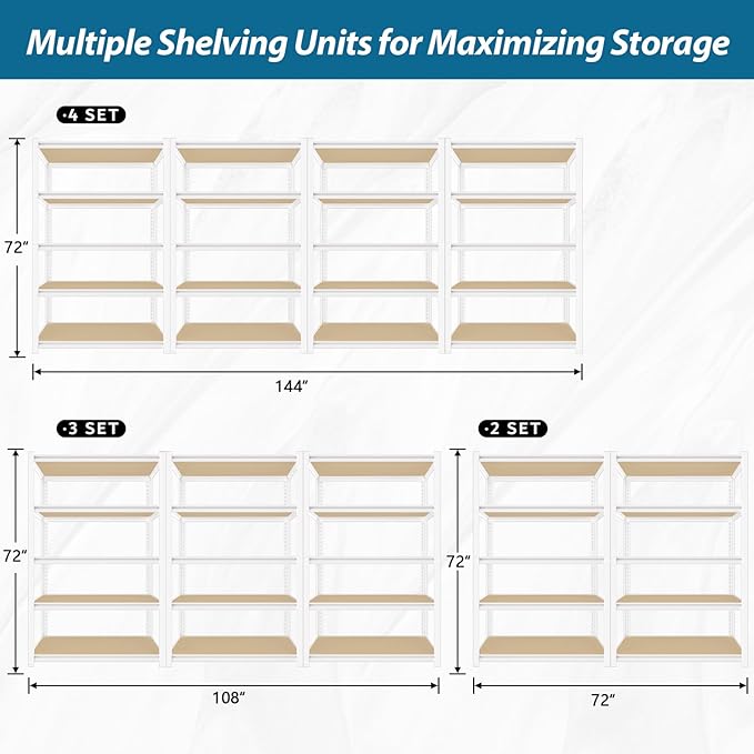 PrimeZone 3 Packs 36" W x 16" D x 72" H Closet Storage Shelves - 5 Tier White Metal Connector Shelving, Adjustable Heavy Duty Garage Shelves, Utility Rack Organizer Shelf for Kitchen Pantry Garage