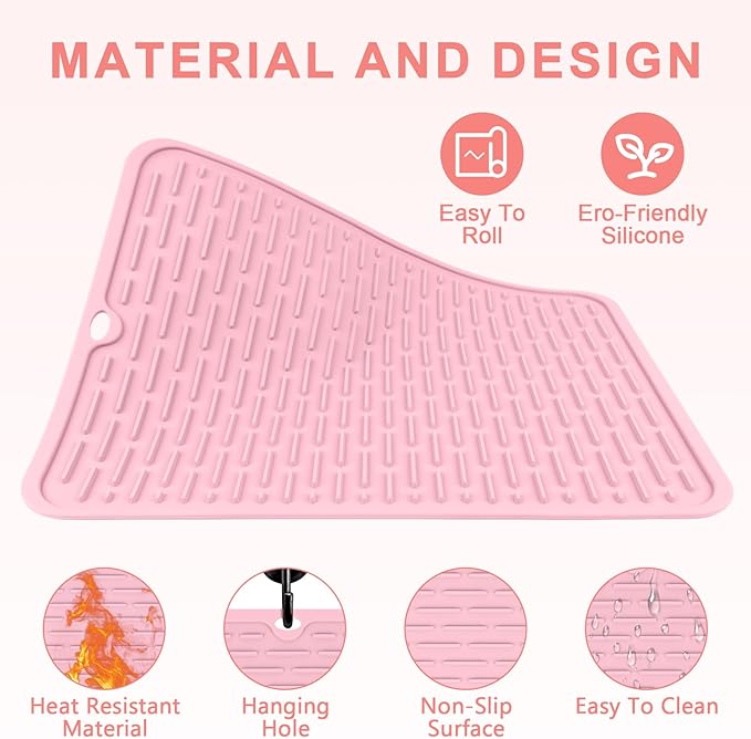 Oversize Silicone Heat Resistant Mat for Curling Irons, Flat Irons, Hair Straighteners and Hot Hair Styling Tools, Portable Hot Tools Sleeve Pad for Travel Vanity Salon(14.2" x 11.0")