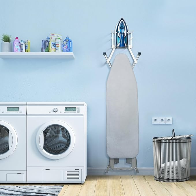 ORLESS Over The Door/Wall Mount Ironing Board Hanger, Laundry Room Iron and Ironing Board Caddy Storage Holder (White)