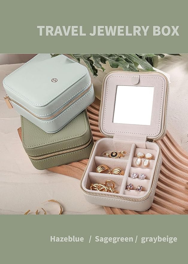 S.Leaf Travel Jewelry Organizer Boxes for Women Small Portable Necklace Earrings Bracelet Rings Travel Case Best Friend Birthday Gifts for Women Trendy (03_Lychee_Heart)