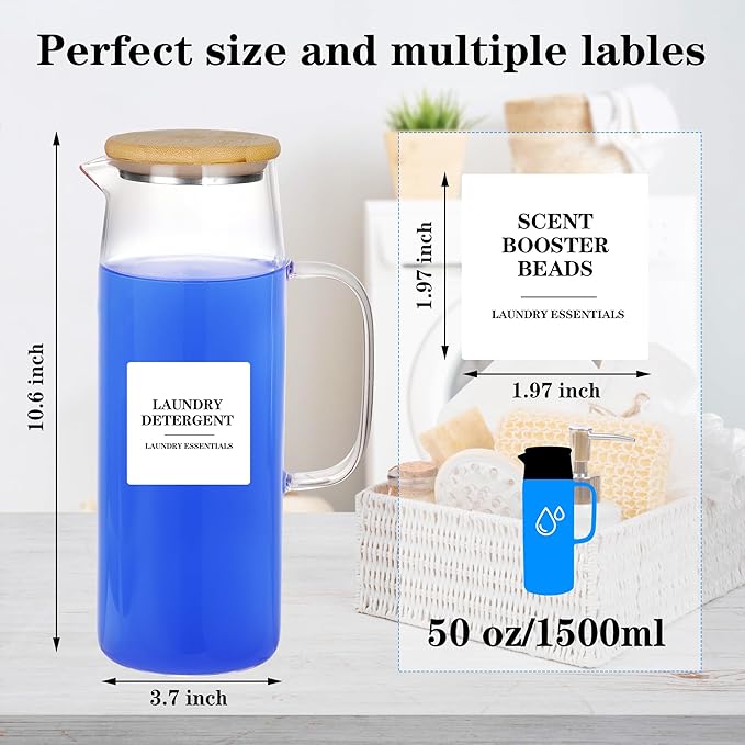 3 Pack 50 oz Laundry Detergent Dispenser Set with Bamboo Lids and Handles - Liquid Laundry Containers